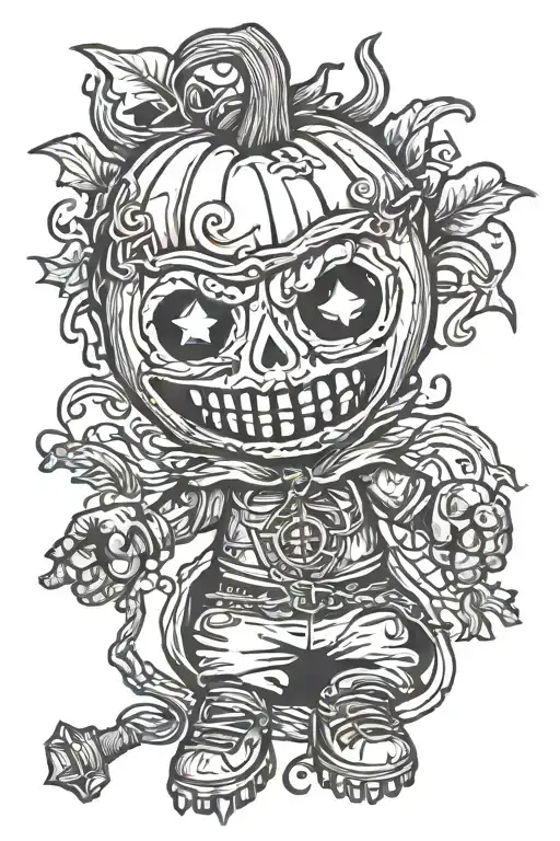 pumpkin head voodoo doll tattoo design idea
