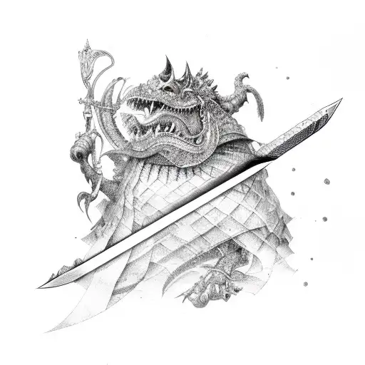 scales and sword tattoo design idea