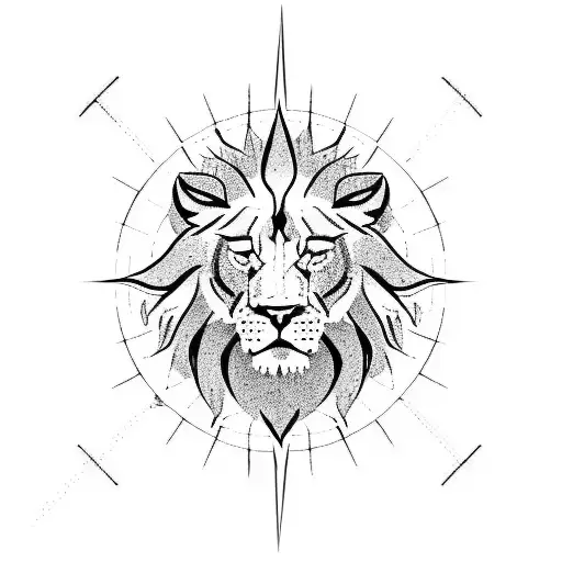 left side half compass, right side half lions face  tattoo design idea