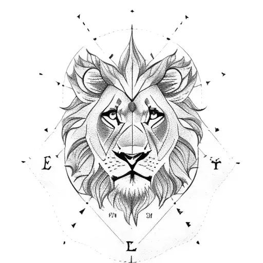 left side half compass, right side half lions face  tattoo design idea