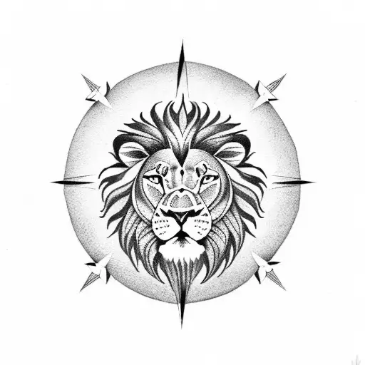 half compass half lion  tattoo design idea