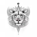 left side half compass, right side half lions face  tattoo design idea