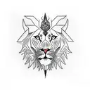 left side half compass, right side half lions face  tattoo design idea