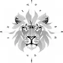 left side half compass, right side half lions face  tattoo design idea