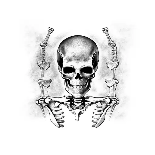 full skeleton with floating heads tattoo design idea