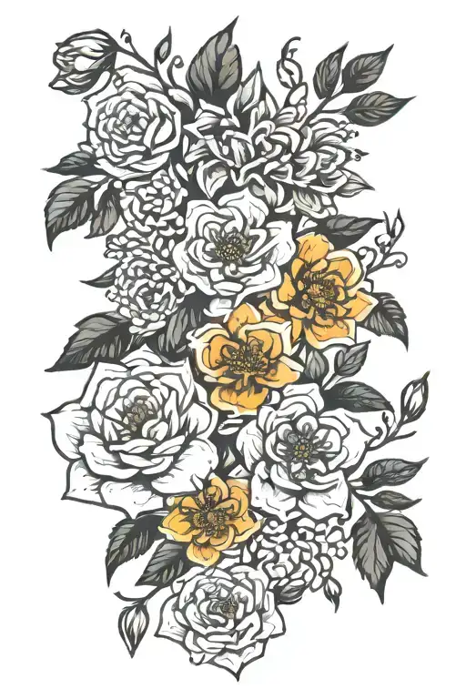 February, March, April, may, June, July, October, November birth flower spine tattoo  tattoo design idea