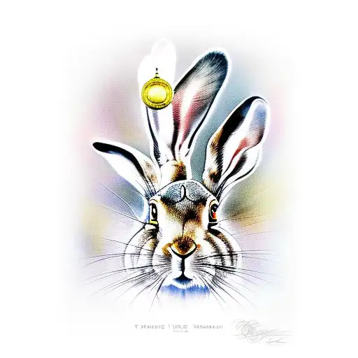 The hare from Alice in the Hatter's hat next to the watch of Salvador Dali tattoo design idea