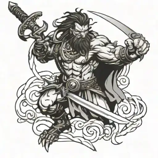 berserker with sword dream guy tattoo design idea