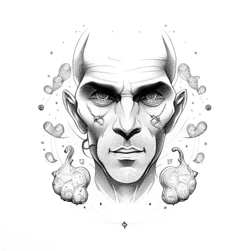 man With garlic head tattoo design idea