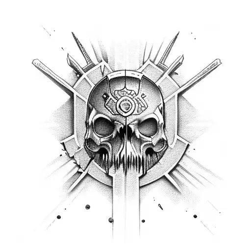 crusader splitting skulls tattoo design idea