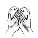 two hands barely touching each other, one hand in bones and the other like a normal one with skin. Down the letters DLMD tattoo design idea