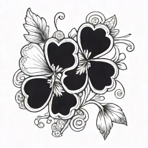 4 leaf clovers black and white bouquette with one clover blue tattoo design idea