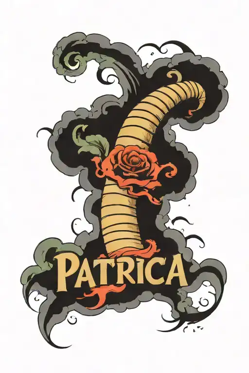 the name Patricia in a tornado forming the shape tattoo design idea
