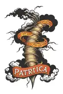 the name Patricia in a tornado forming the shape tattoo design idea