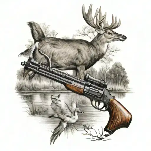 hunting deer ducks guns tattoo design idea