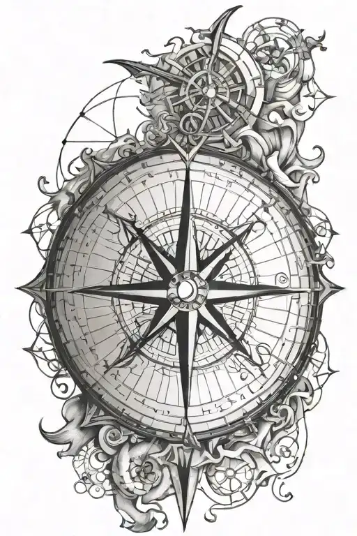 A trader's graph chart morphing into a compass rose tattoo design idea