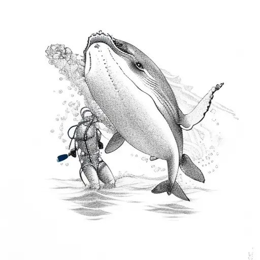 a whale with a scuba diver tattoo design idea