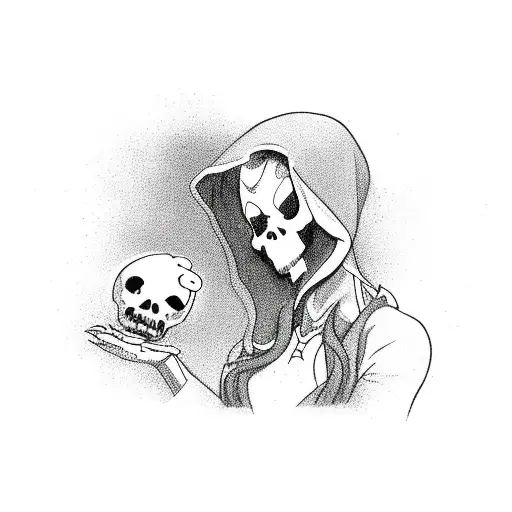  grim reaper girl, flowers in background, cute, cosmic  tattoo design idea