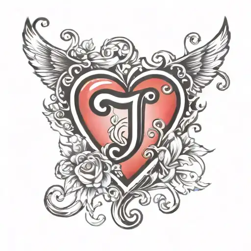 letter J, number 7, heart tattoo design idea