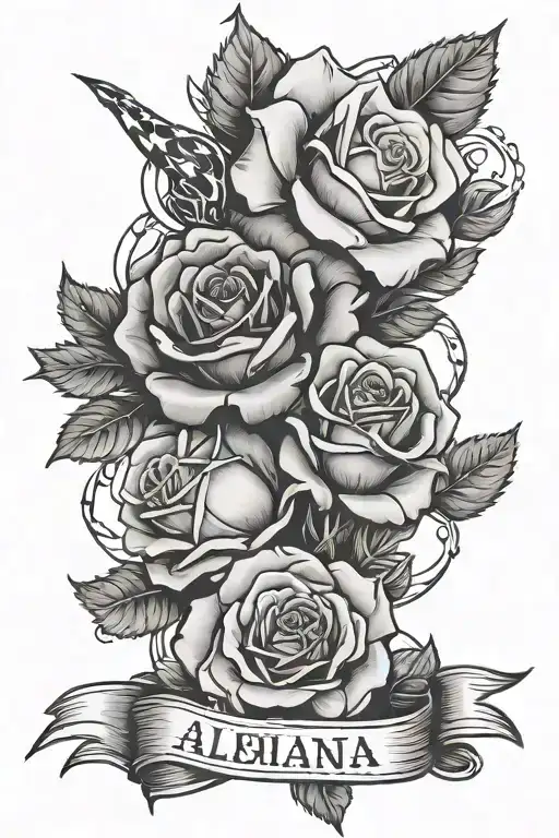 rose, dollar, hustling, albania flags intertwined tattoo design idea