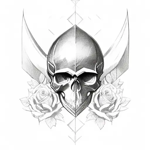 Skull and Roses and medieval armor  tattoo design idea