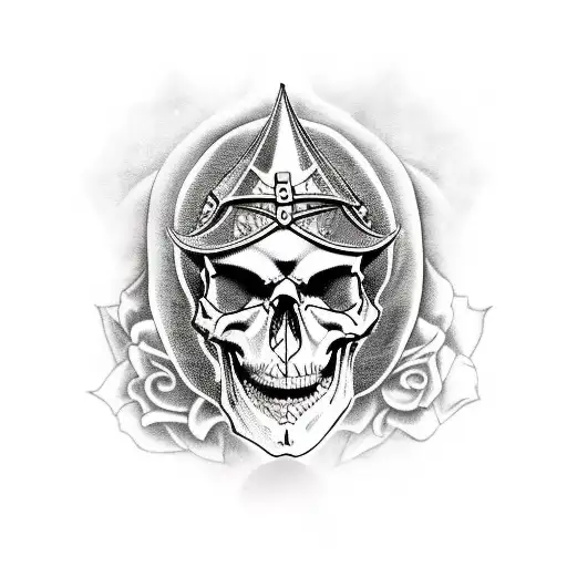 Skull and Roses and medieval armor tattoo design idea