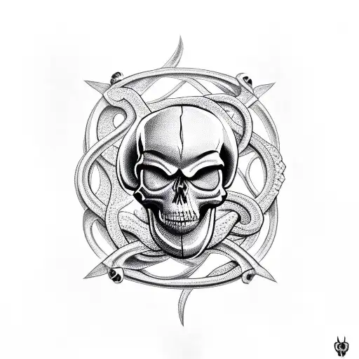 skull, dove and snake tattoo design idea