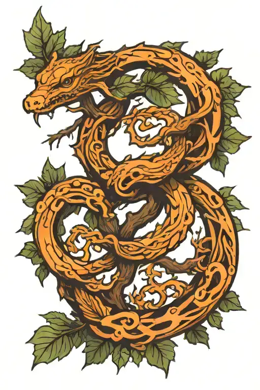ouroboros around oak tree tattoo design idea