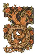 ouroboros around oak tree tattoo design idea