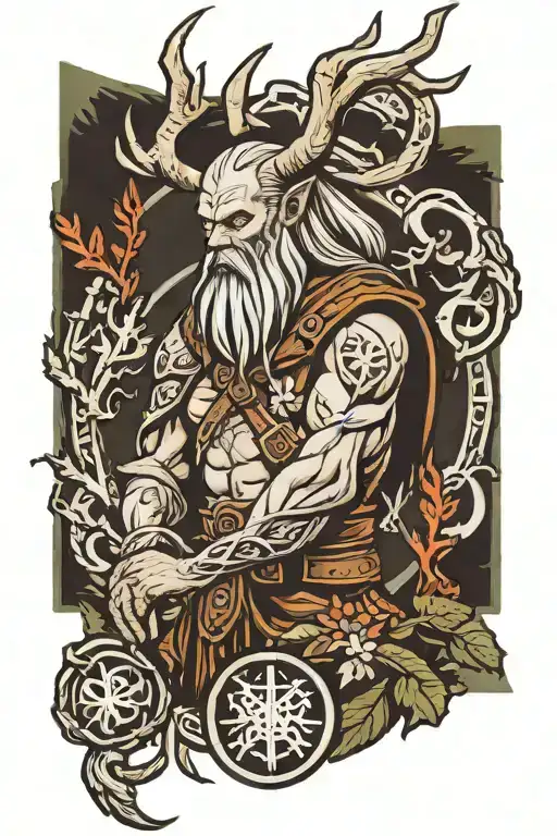 leshy from the witcher, Slavic mythology, runes. tattoo design idea