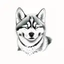 A sketch-style portrait of a cat and a husky cuddling together tattoo design idea