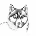 A sketch-style portrait of a cat and a husky cuddling together tattoo design idea