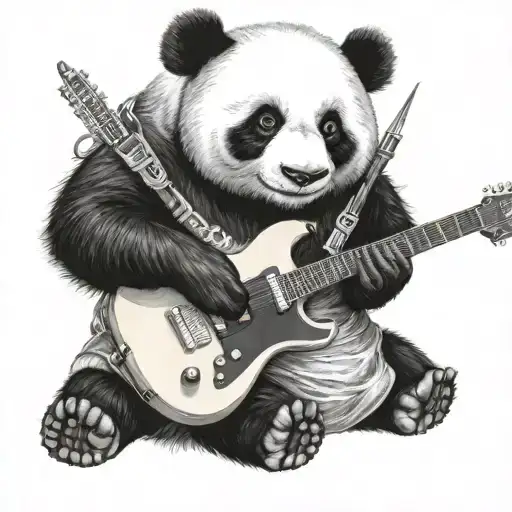 panda playing electric guitar tattoo design idea