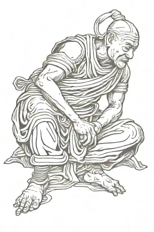 Warrior monk meditating tattoo design idea