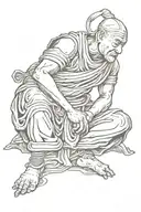 Warrior monk meditating tattoo design idea