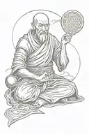 Warrior monk meditating tattoo design idea