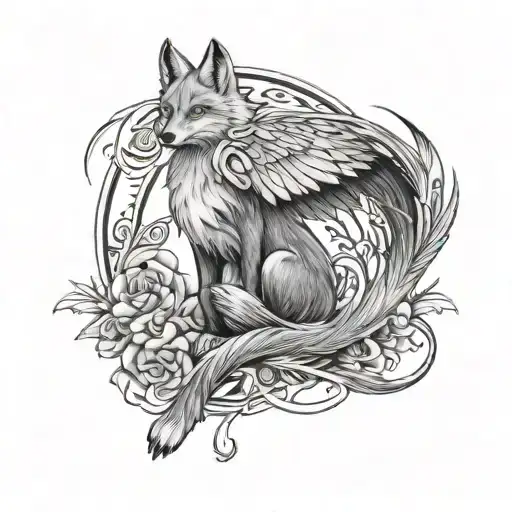 aiden with wings and number 9 tailed fox tattoo design idea