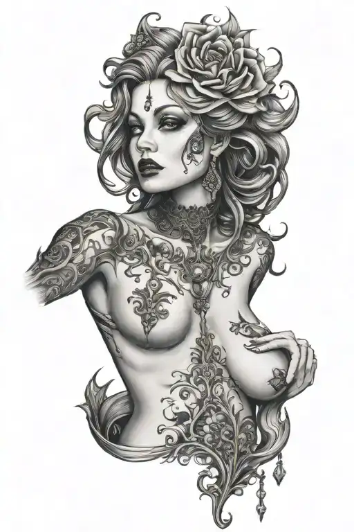 gothic nude woman tattoo design idea