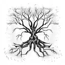 Half dead tree with roots tattoo design idea