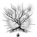 Half dead tree with roots tattoo design idea
