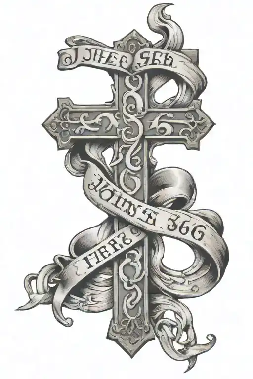John 3:16 words in cross tattoo design idea