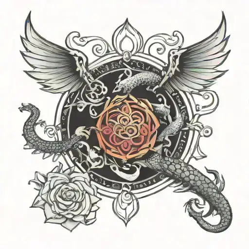 dragon angel protection runes lotus blossom ohm symbol tattoo design idea