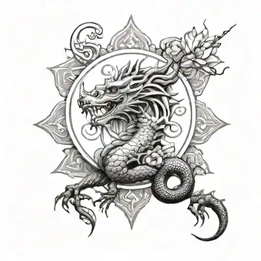 dragon protection runes lotus blossom ohm symbol formed tattoo design idea