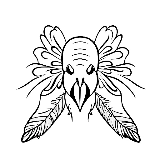 Parrot with a feather in his beak tattoo design idea