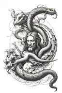 da vinci abstract artwork with snake and a man on the moon tattoo design idea