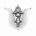 Alien spaceship abducting a human in a beam of light tattoo design idea