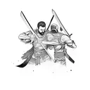 two warriors killing each other with a lo g katana tattoo design idea