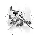 two warriors killing each other with a lo g katana tattoo design idea