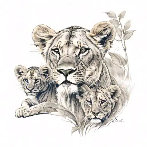 lioness and 2 cubs tattoo design idea