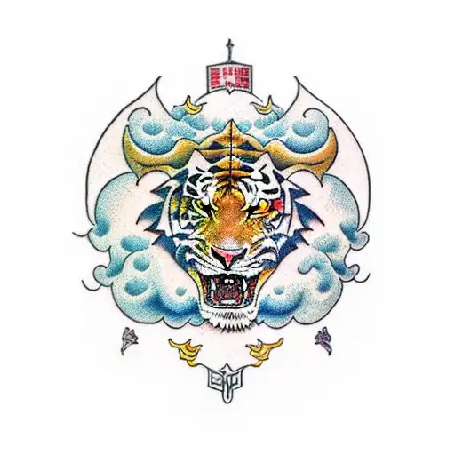 dragon, tiger, lion, cloud, bird tattoo design idea